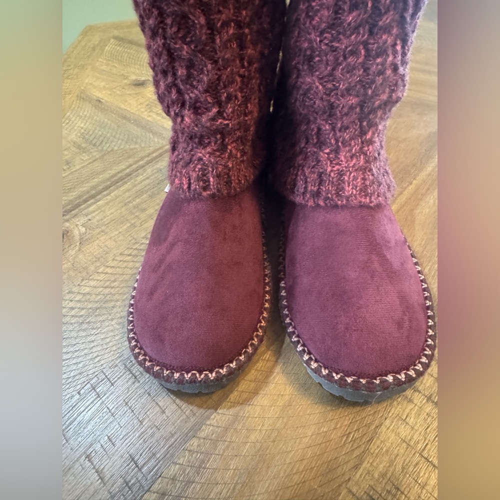 Muk Luks Women’s Burgundy Jackie Knit Faux Suede Mid-Calf Boots Size 9 - Picture 13 of 15